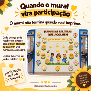 Mural Jardim das Palavras que Acolhem para trabalhar o Setembro Amarelo com participação das crianças