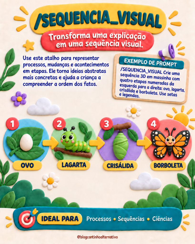 Sequência visual da metamorfose da borboleta em quatro etapas