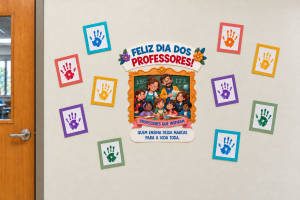 Mural de dia dos professores com mãos 