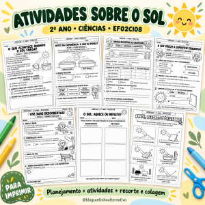 Atividades de Ciências sobre aquecimento e reflexão para o 2º ano, com fichas ilustradas e recorte e colagem
